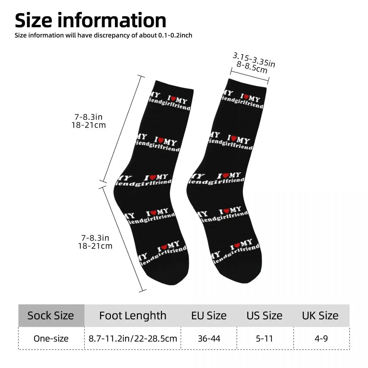 I Love My Girlfriend Socks autunno GF calze Kawaii adulti uomo calzini morbidi Skateboard grafico calzini antiscivolo