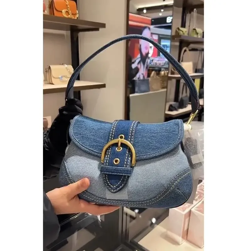 

Women's Cowboy Underarm Bag 2024 New Fashion High end Texture Shoulder Bag Popular Commuter Retro Spliced Luxury Handbag