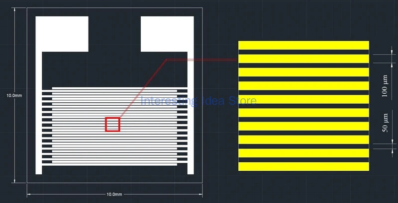 50 ميكرون مرنة بين رقمي القطب السعة صفيف الغاز الرطوبة البيولوجية الاستشعار رقاقة PI ذكي يمكن ارتداؤها