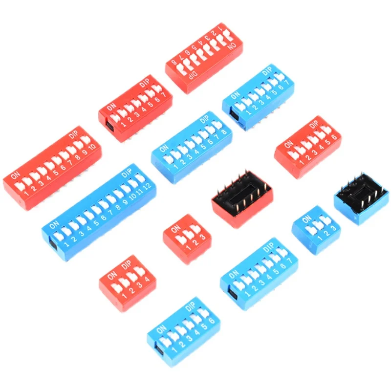 5PCS Red/Blue Toggle Switch Spacing 2.54MM DIP Dial The Code Switch 1/2/3/4/5/6/8/10Pin Position Way Quick Switch