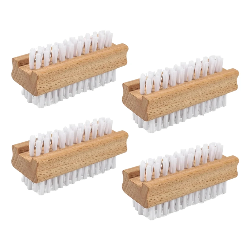 Two-Side Fingernail Nail Brush Set-4Pcs For Cleaning, Wooden Nail For Cleaning Brush, Nail Scrubber Brush