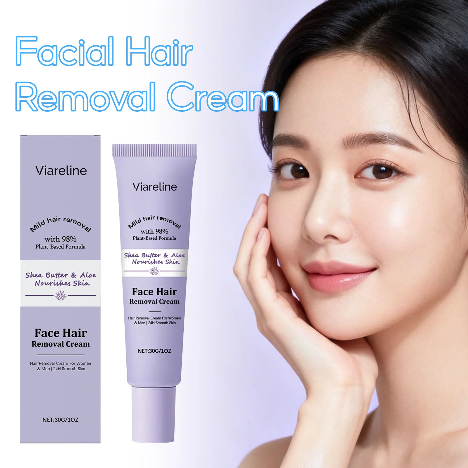 VIARELINE Facial Hair Removal Cream Inhibit Hair Growth Deeping Hydration Relieve Discomfort Shrink Pores Skin Depilatory Cream