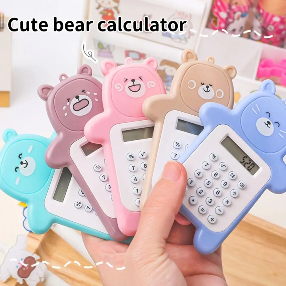 

Mini Bear Digit Calculator Portable Primary School Calculator 8 Display Cartoon Bear Cute Creative Calculator Office Supplies