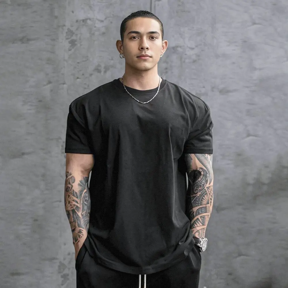 Loose Fit Mens Gym T Shirt Breathable Cotton Tee Casual Sport Fitness Running Workout Training Top Short Sleeve Activewear