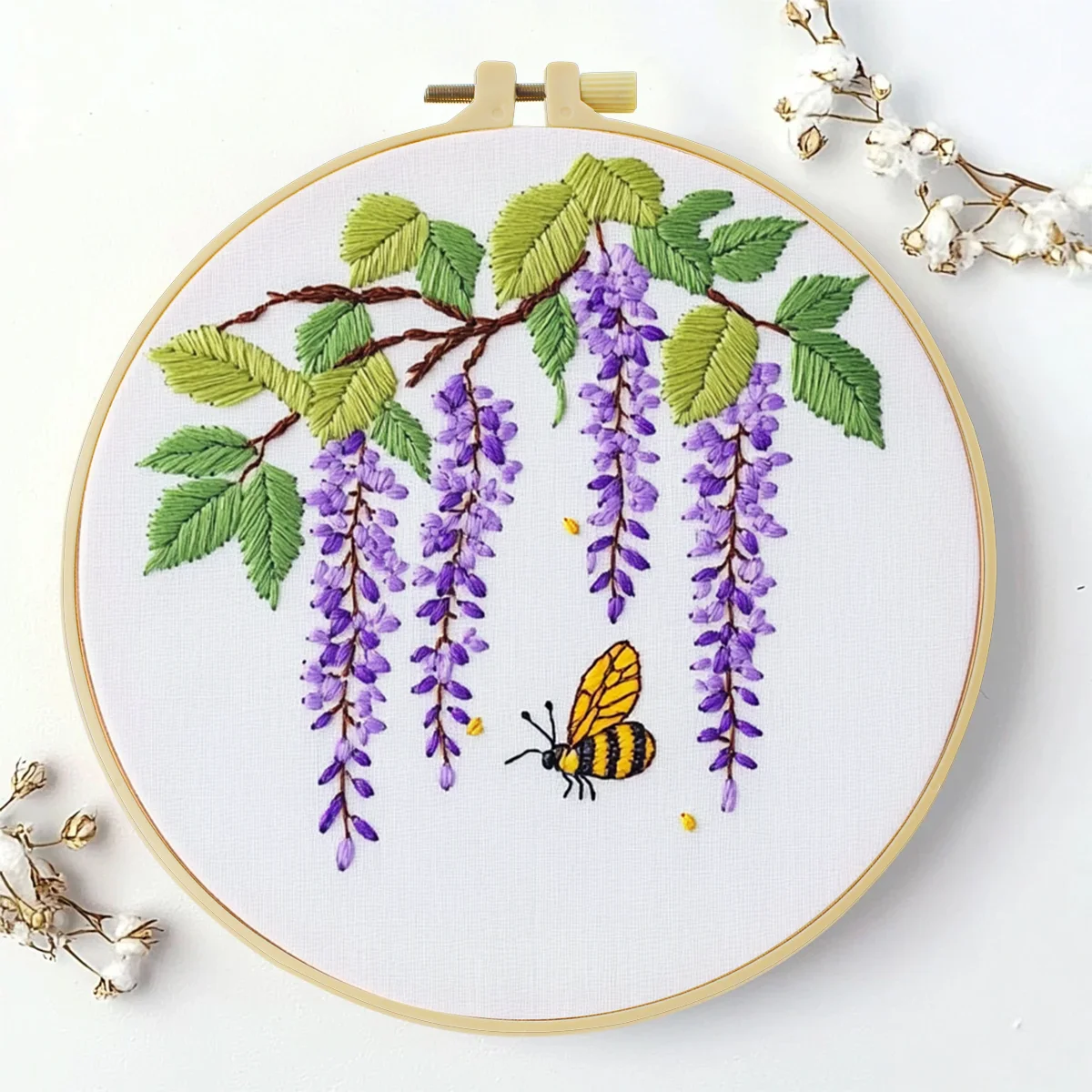 1 Stück 20X20CM/15X15CM 7,87/6,3 Zoll Bienen- und Blumen-Motiv Stickerei-Starter-Kit DIY-Set Handwerk Malerei Heimdekoration Nähkunst – Detail 2