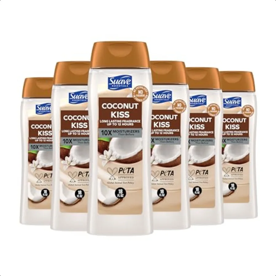

Moisturizing Body Wash Women Coconut Kiss with Vitamin E and Aloe Extracts No Parabens No Phthalates 18 Oz Pack of 6