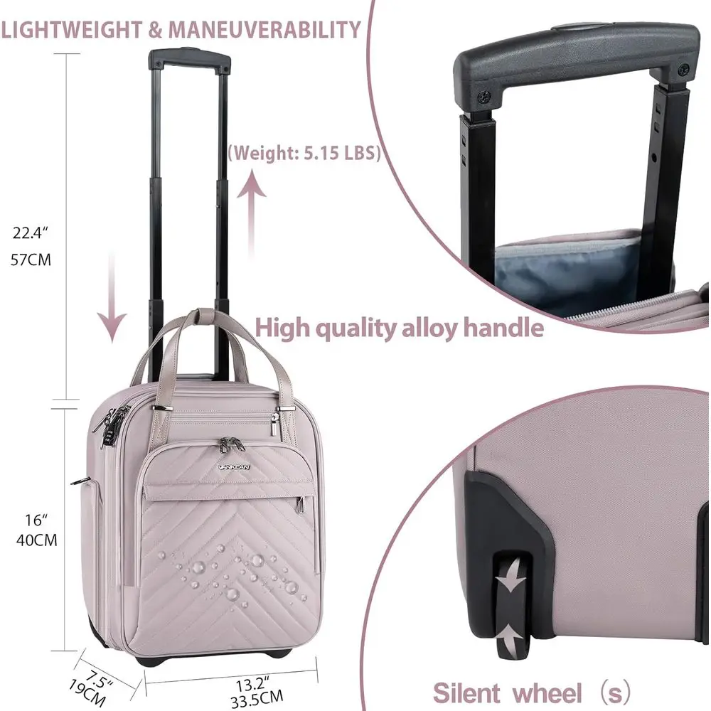 Mala de mão multifuncional rosa de 16 polegadas com rodas para viagens e negócios femininos