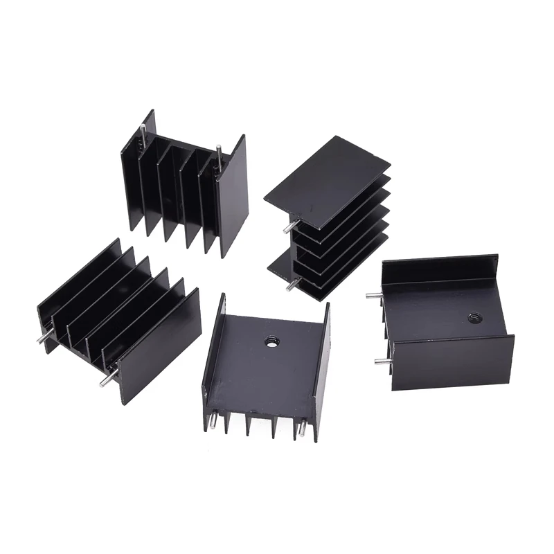 

-【5pcs】 Aluminum heat sink: 25x23x16mm, double pins, black - TO-220 triode/SCR lead spacing: 18mm