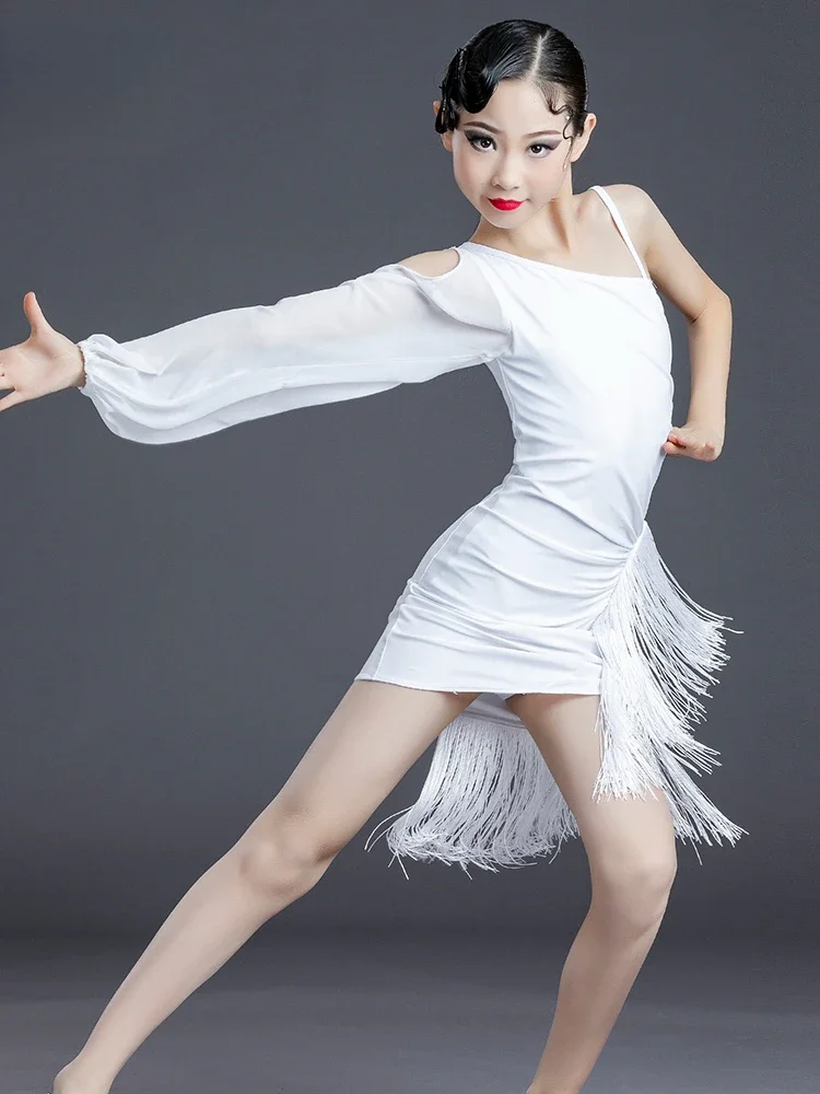 ชุดเต้นรำละตินมีพู่สำหรับเด็กผู้หญิงชุดเต้นสำหรับเด็กผู้หญิงชุดเต้นแบบรุมบ้าแซมบ้าแทงโก้ชุดเต้นสำหรับชุดเดรสเต้นรำละติน