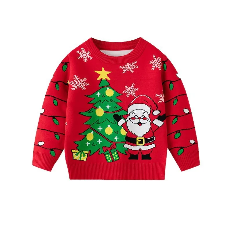 Cartoon Santa Claus Kids Knitwear Sweater Winter Pullover Children Baby Girls Boys Sweater Party Clothes New Year Christmas Gift