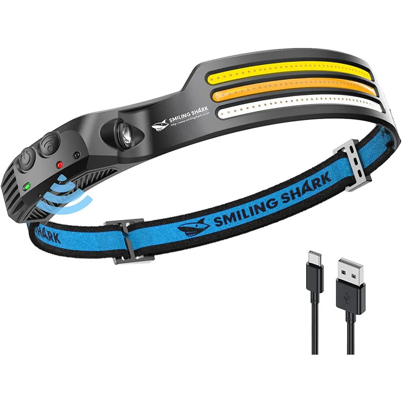 LED Headlamp Rechargeable With Motion Sensor Waterproof Headlight For Camping Hiking Outdoor Fishing