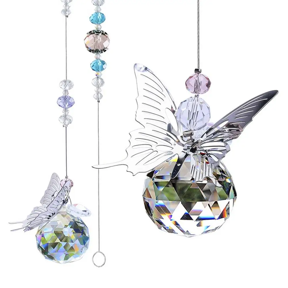 Butterfly Crystal Ball Sun Catcher Set Home Hanging Decoration Perfect for Home Office Garden Decor Valentine's Day Birthday