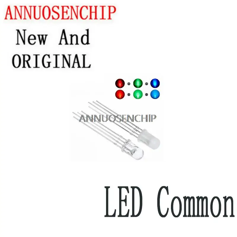 10PCS New And Original 5mm Cathode Common Anode Tri-Color Emitting Diodes f5 RGB Diffused Transparent Highlight for LED Common