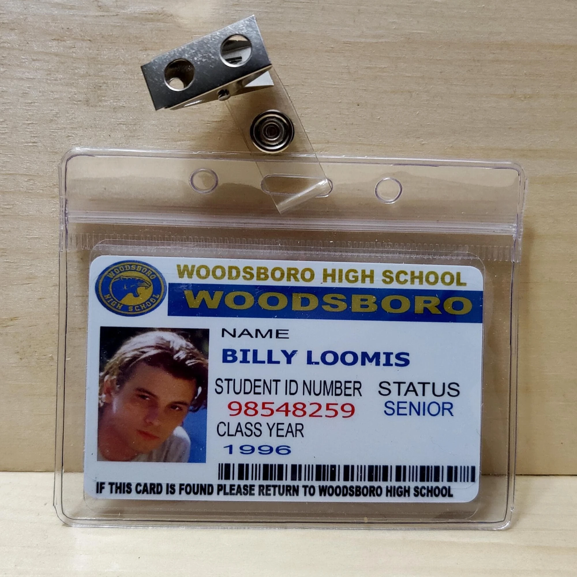 Scream Billy Loomis Woodsboro Keychain High School ID Card Badge Cosplay Costume