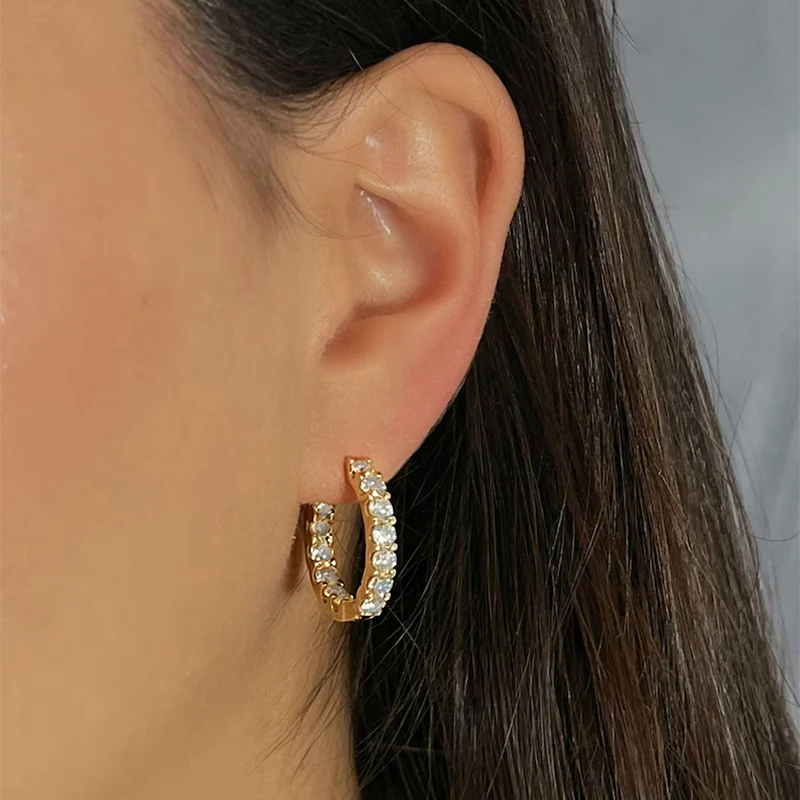 Rrjzz 3 mm brillante, vollfarbige Moissanit-Innen- und Außenreihen-Inlay-Creolen für Damen, luxuriöse ewige Ohrringe, Schmuck, Geschenke – Detail 10