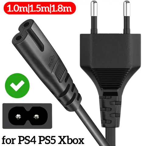 1-1.8m European 2 pin to C7 Power Cord EU Plug 2-Prong AC Supply Cable AC Plug Power Cord for PS4 PS5 Xbox Computer Laptop PC TV
