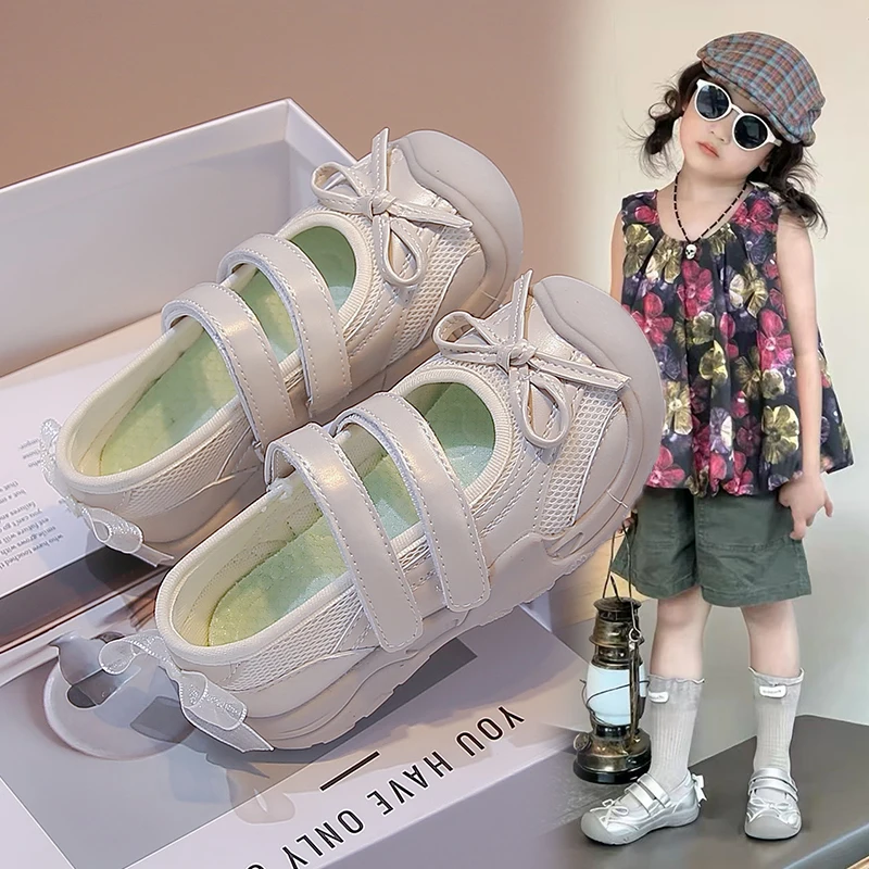 

Toddler Girls Bow Detail Ballet Sneakers 2026 New Summer Kid Sporty Sandals Soft Sole Lightweight Versatile Chic School Trainers