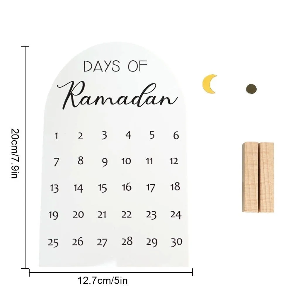 Acrylic Ramadan Advent Calendar 30 Days White Mirror Ramadan Table Ornament Wooden Base DIY Crafts Eid Mubarak Decor