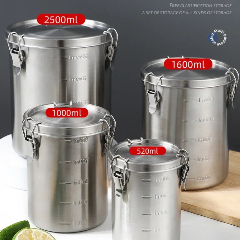 Stainless Steel Tea Hermetic Pots Whole Grains Hermetic Containers Large Capacity Coffee Beans Vacuum Sealed Kitchen Storage Jar