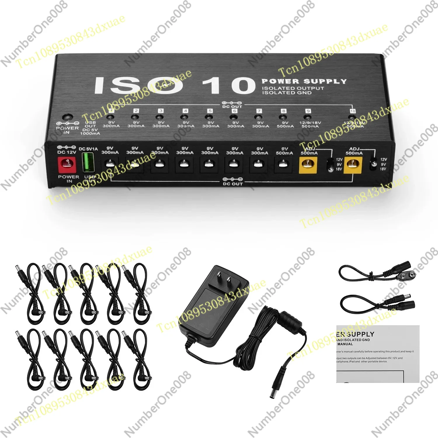 10 Output Fully Isolated Guitar Pedal Power Supply 9V 12V 18V with 5V USB