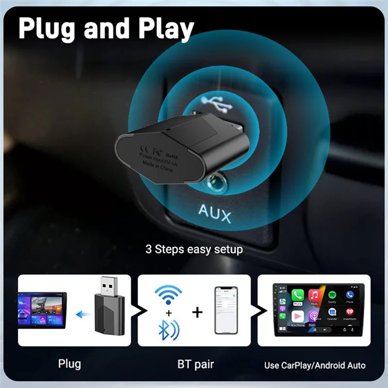 Adapter CarPlay bezprzewodowy B47C 2w1 Smart Mini Box dla Android Auto WIFI BT Auto Connect do Toyota Volvo Benz MAZDA FORD JEEP