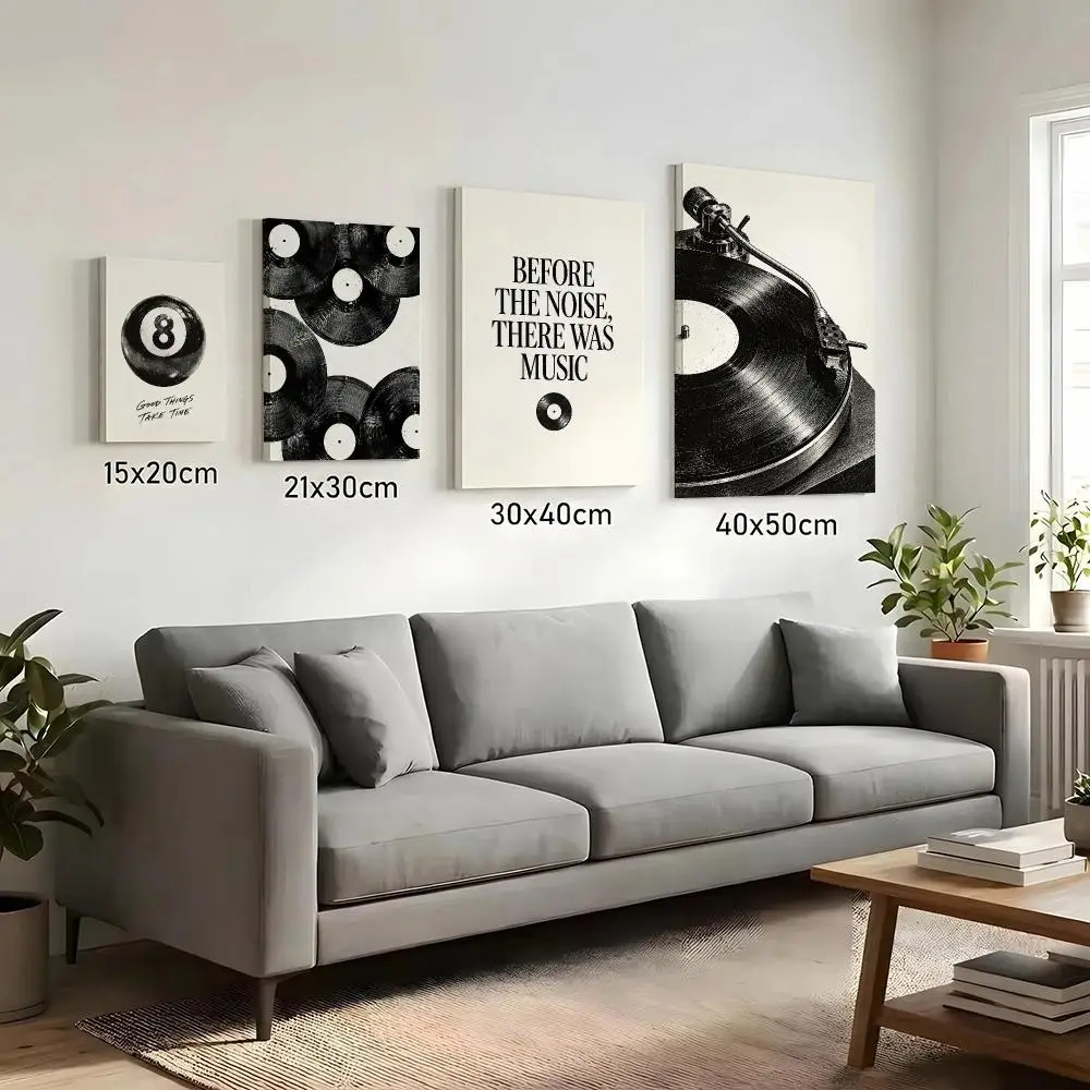 Retro Vinyl Eight Framed Wall Painting HD Canvas Print Poster Wall Art | Optional Frame | Modern Hallway Decor