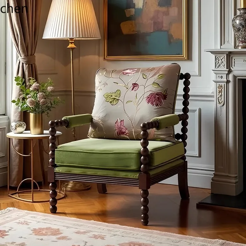 HXL Floral Pearl Chair Single Sofa Vintage Living Room Lounge Chair