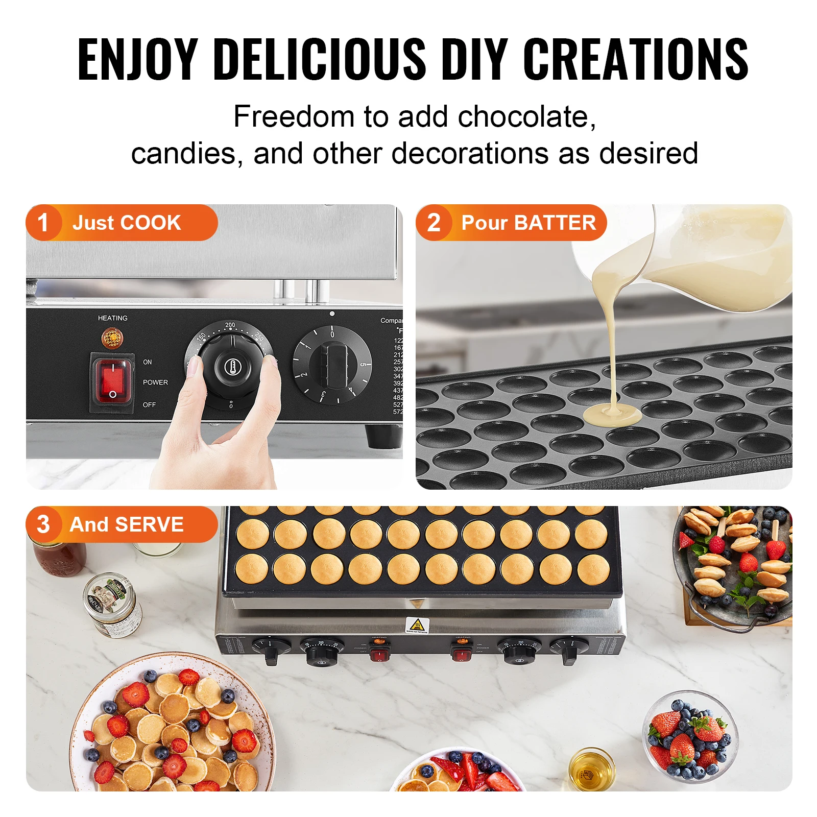 SucceBuy 50Pcs Mini Dutch Pancake Maker Dorayaki Baker Machine Commercial Non-stick Waffle Maker Dual Temp & Time Control