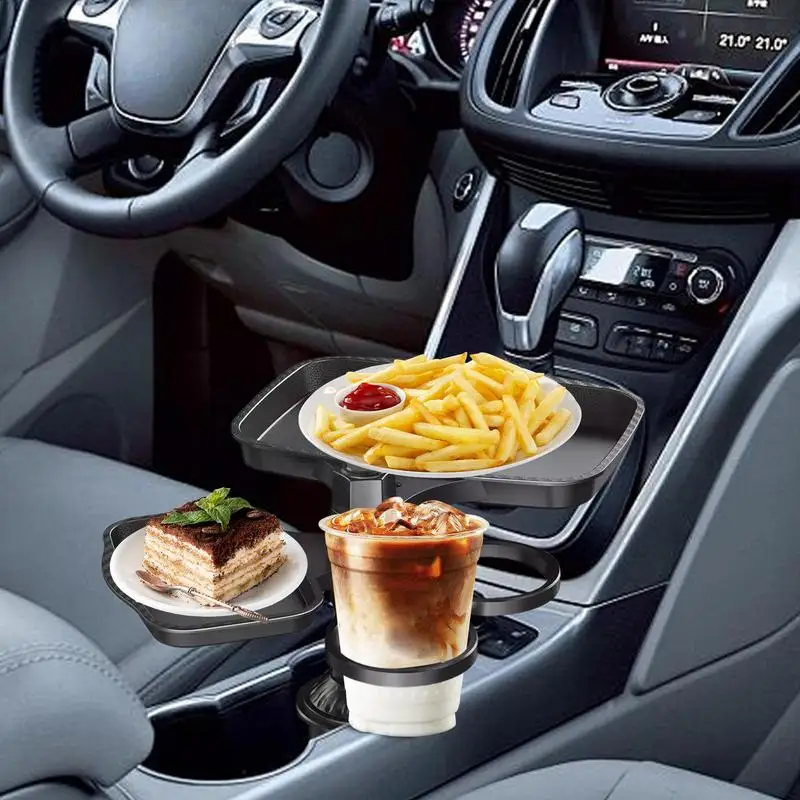 Car Cup Holder Tray 4-in-1 Cup Holder Table Adjustable Travel Food Table Tray Multifunctional Car Holder Expander 360-degree