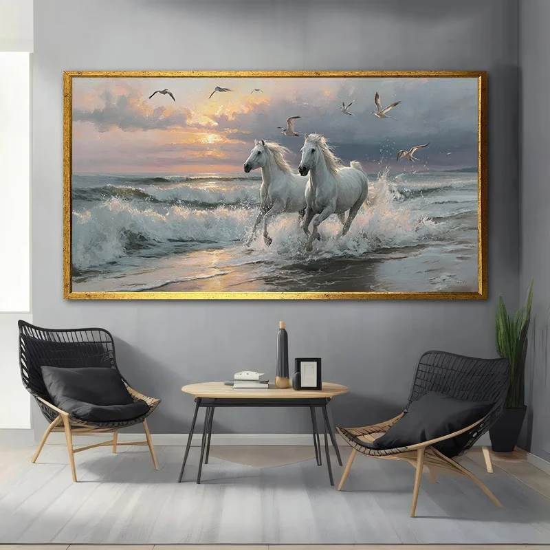 Sea Waves Galloping White Horses 5D DIY Diamond Art Full Square Round Jewelry Cross Stitch Diamond Painting Mosaic Large Size