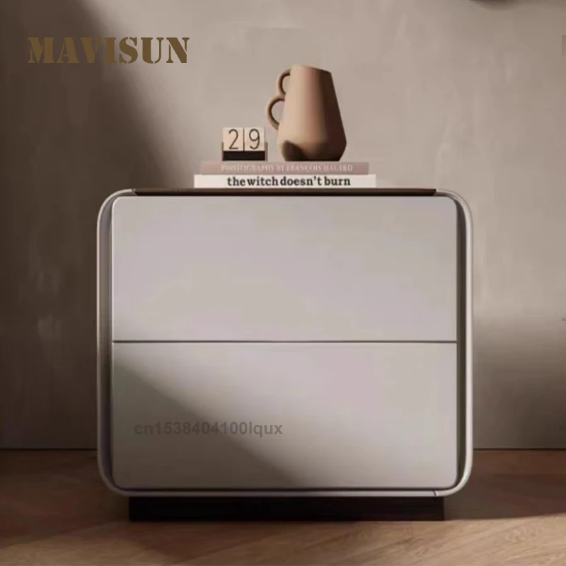 

Modern Minimalist Double-Drawer Bedroom Nightstand Solid Wood Baked Enamel 0.55 Meters Small-Sized Square Creative Bedside Table