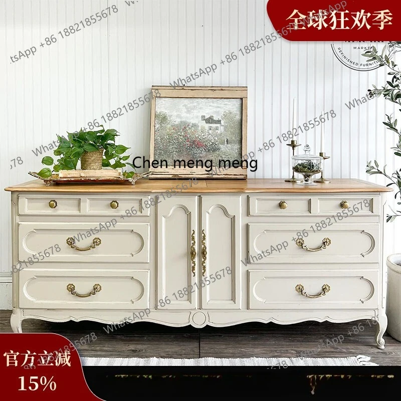 

American carved retro solid wood storage chest household bedroom locker French living room storage cabinet