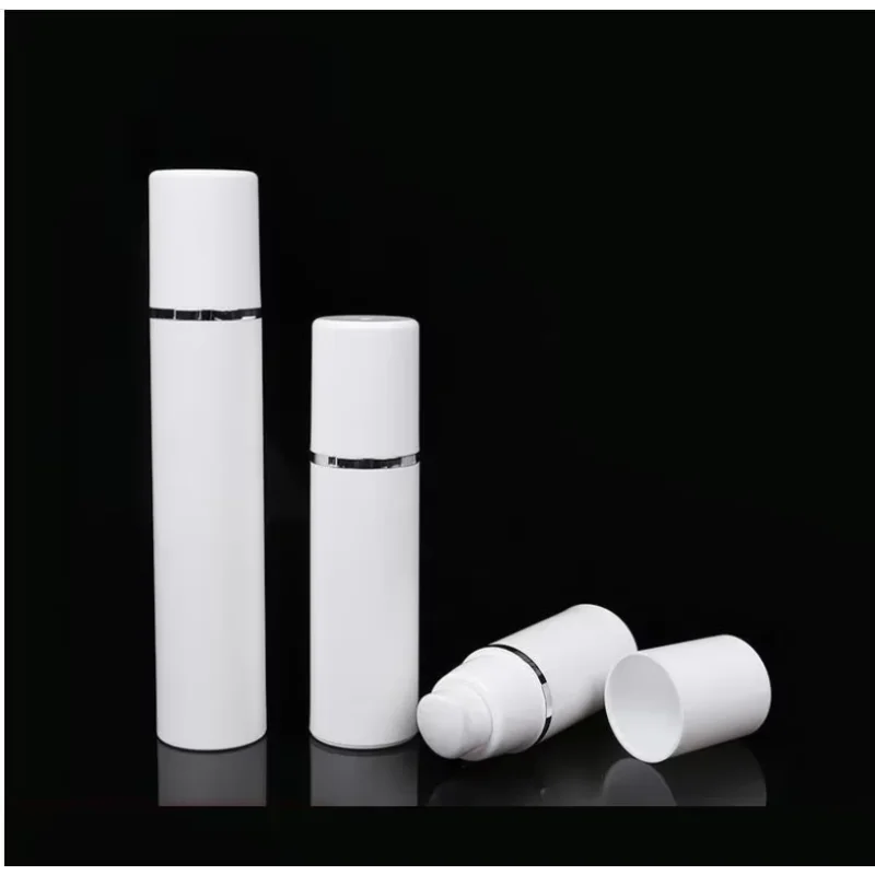 30ml Cream Container Empty Bottles White Lid Silver Line Cosmetic Bottle Foaming Pump Refillable Plastic Bottles Perfume Refill