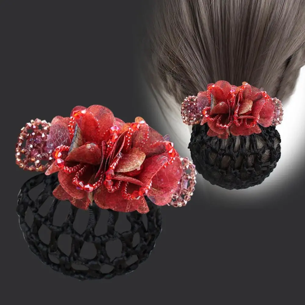 

Korean Style Flower Snood Spring Clip Bun Snood Hairgrips Cover Net Rhinestone Crochet Bun Net Headwear Hair Clip Lace Hair Net