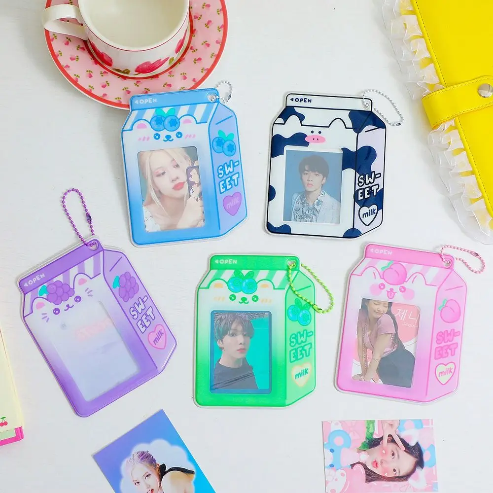 Korean Milk Bottle Photocard Holder 3inch Card Set Cartoon Photo Star Chasing Student Girl Bus Card Storage Holders