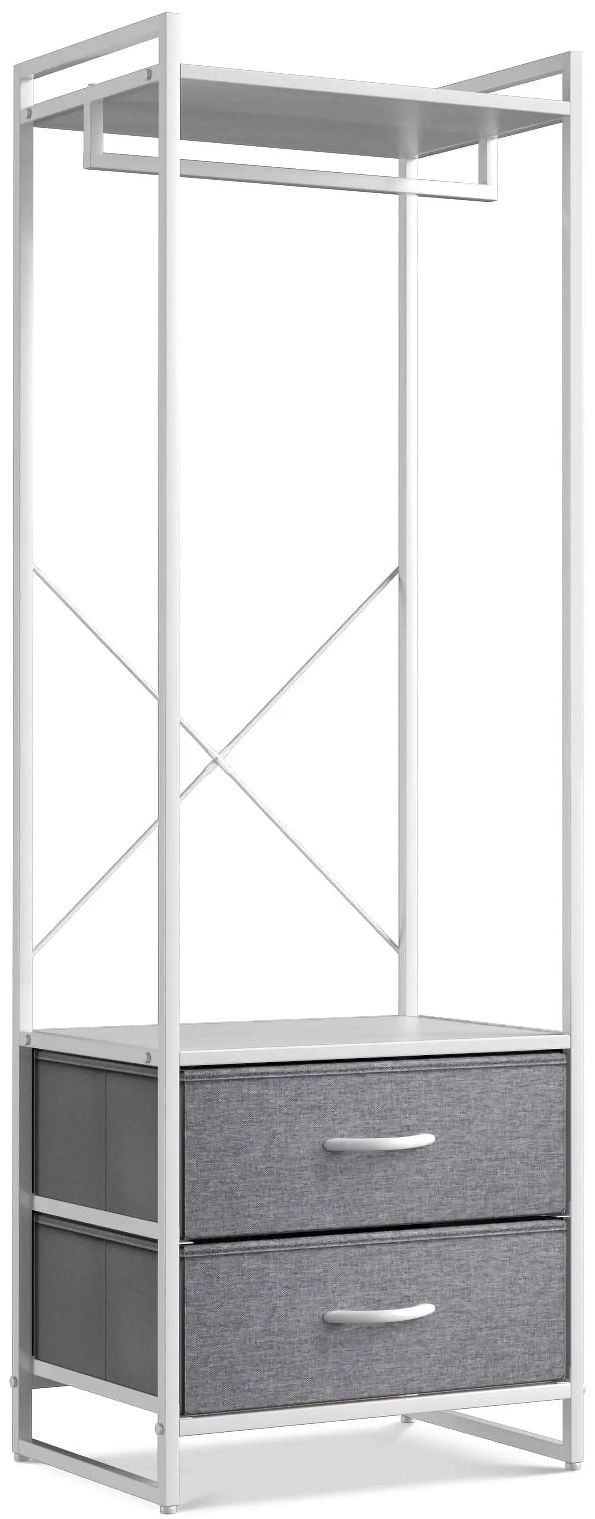 

Clothing Rack with Drawers - Clothes Stand Dresser - Wood Top, Steel Frame, & Fabric Drawers - Tall Closet Storage Organizer - S