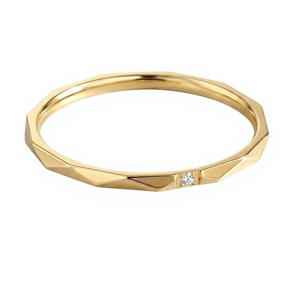 New 18k Gold Plated Faceted Ring for Women Elegant Geometric Stainless Steel Rings Single Zircon Engagement Wedding Jewelry Gift