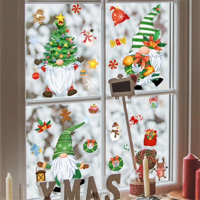 Reusable Christmas Window Clings Glass Door Sticker Gnomes Dwarf Faceless Stickers Set Double Sided Door Clings PVC Stickers