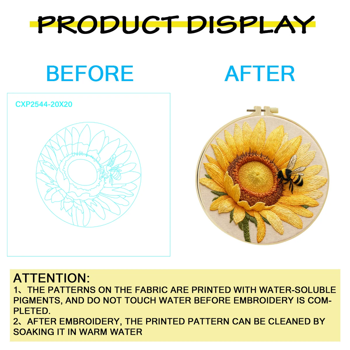 1 Stück 20X20CM/15X15CM Sonnenblumen und Honig Stickerei Starter-Kit DIY Kreuzstich Nähkunst als Geschenk – Detail 2