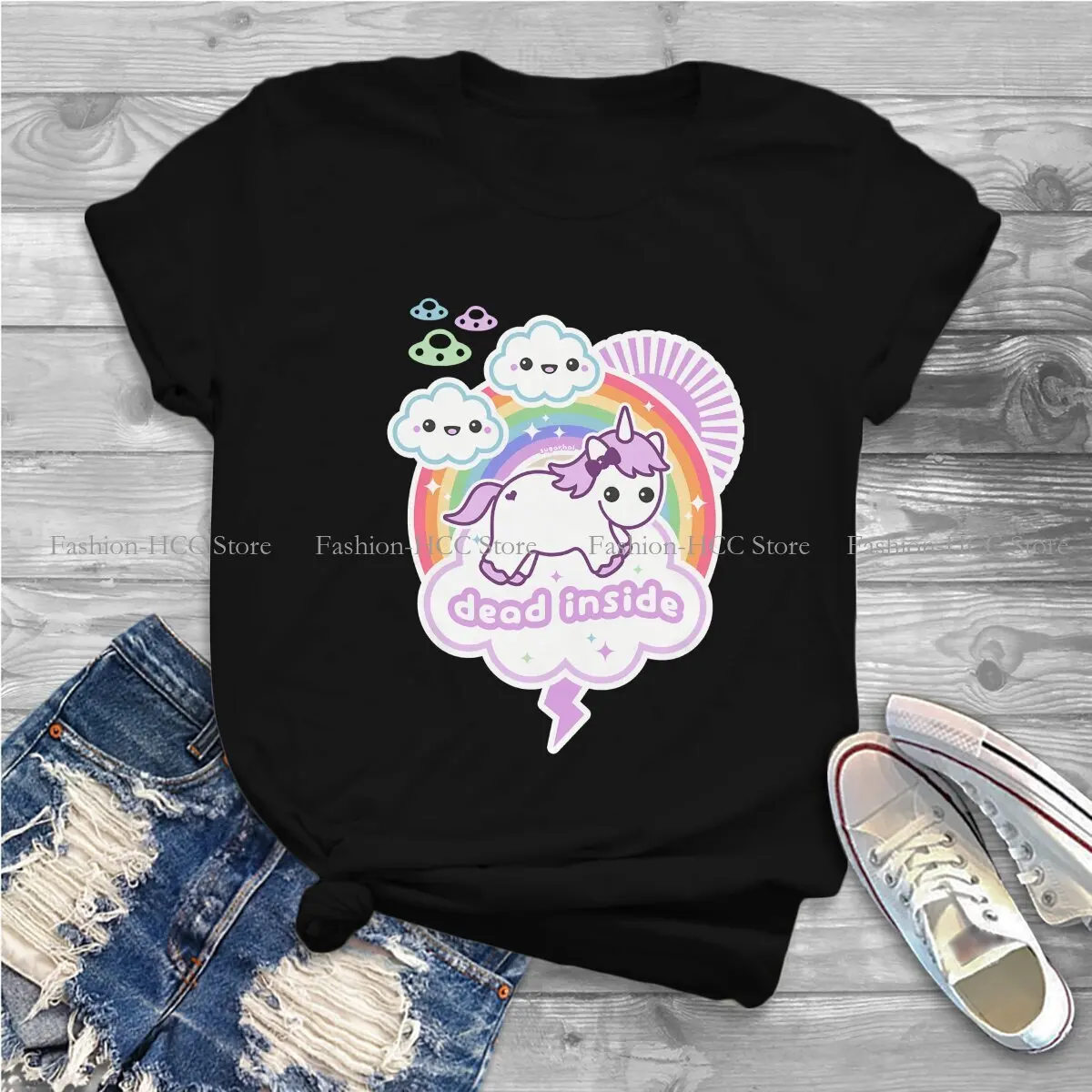 Unicorn Cute Polyester TShirt for Women Pastel Goth Dead Inside Basic Summer Tee T Shirt High Quality Trendy