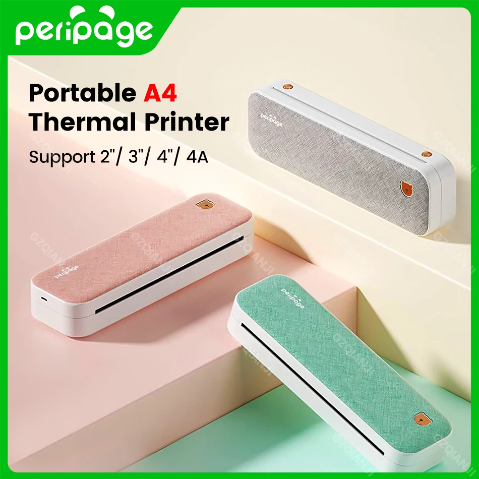 PeriPage A4 Continuous Thermal Bluetooth Printer Wireless Maker PDF Webpage Contract Picture Bluetooth Printer Paper No Need Ink