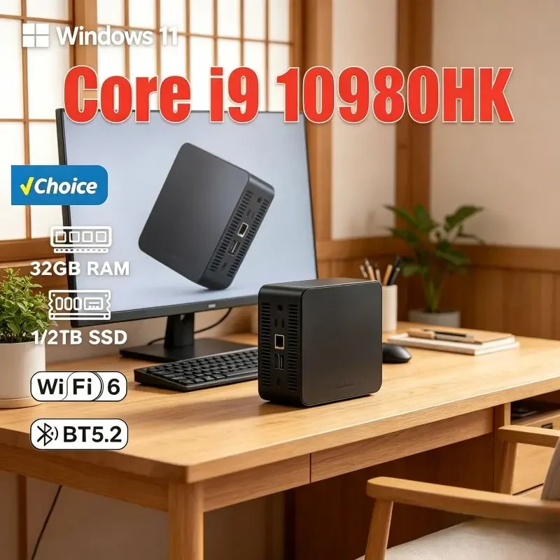 

Portable Mini PC 2026, Intel I9 10980HK, 16GB RAM, Ample SSD Space, WiFi6 BT5.2, 4K HD Output, Official Windows 11
