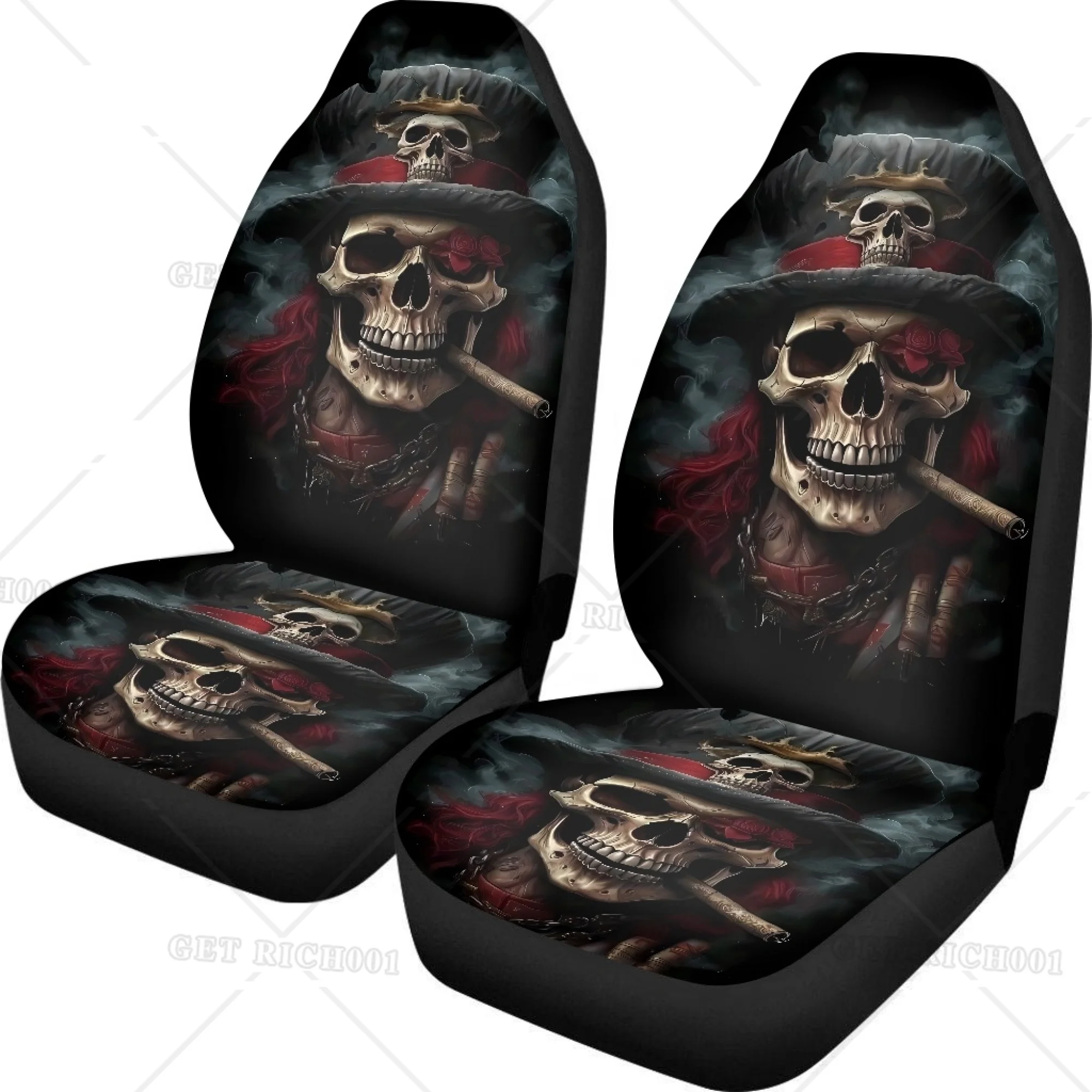 2 szt. Pokrowce na siedzenia Skull Rose Pirate Uniwersalne dopasowanie do sedanów SUV-ów i ciężarówek Zmywalne i łatwe w montażu pokrowce na przednie siedzenia — zdjęcie 4