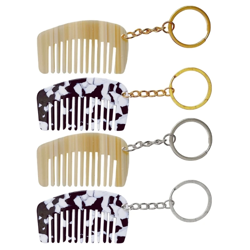 Comb Charm Keyring Acetate Miniature Milk White/Black White for Bag Backpack Purse Wallet Women Hair Care Accessory