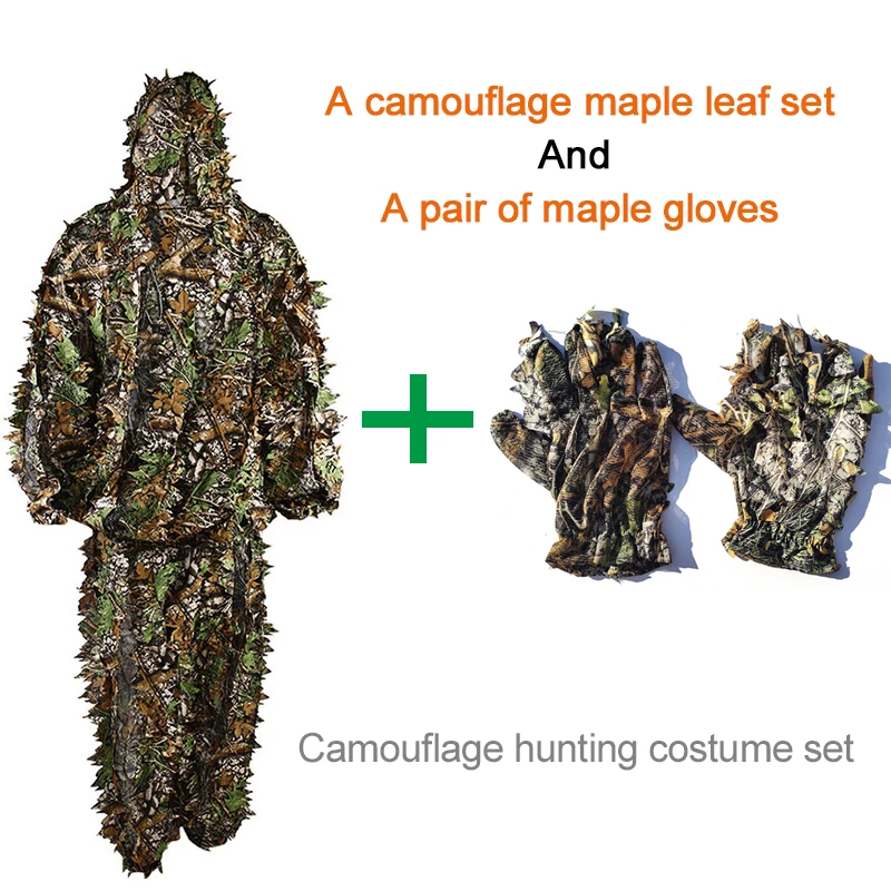 Hot Stealth Hunting Gloves Maple Camouflage Gloves Cloak 3D Maple Camouflage Ghillie Suit Hunting Camouflage Dead Leaf Suit