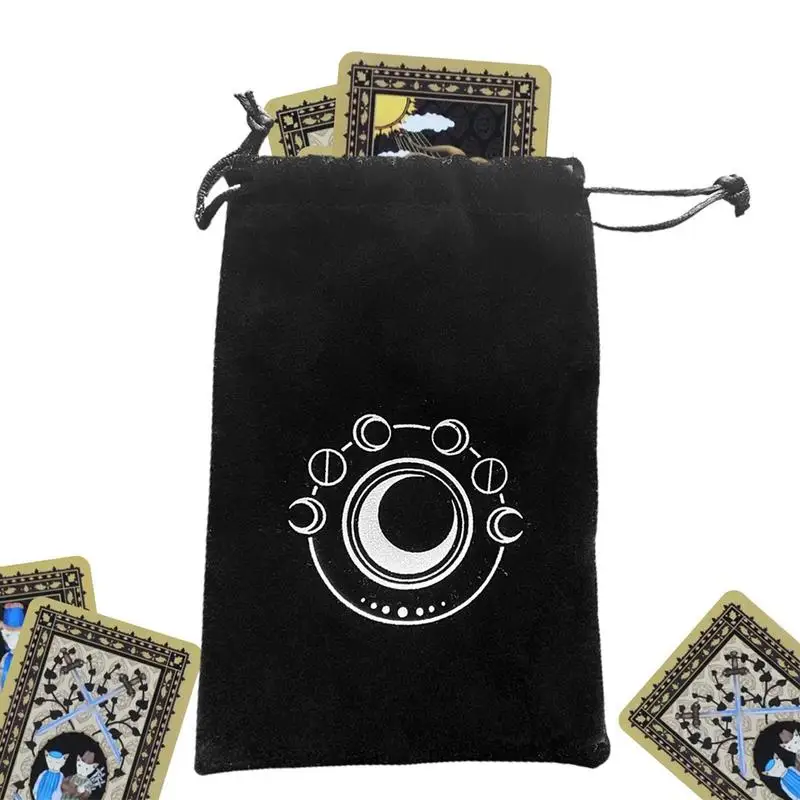 17.3*11.5cm Tarot Card Velvet Storage Bags With Drawstrings Moon Phase Thickened Tarot Card Dice Storage Bag