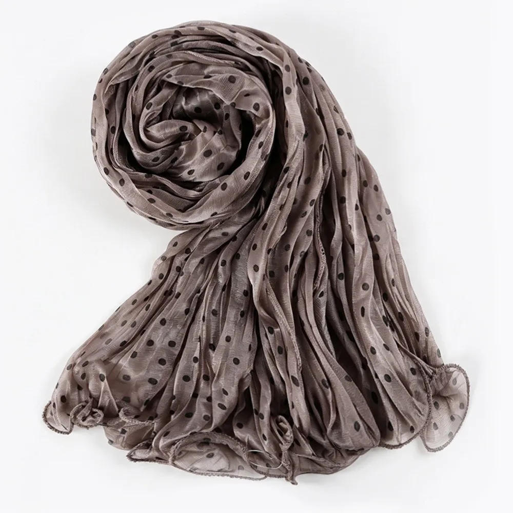 Fashion polka dot Silk Scarf Ruffled Edge Chiffon Sunscreen shawl Soft Shining Head Wrap Outdoor