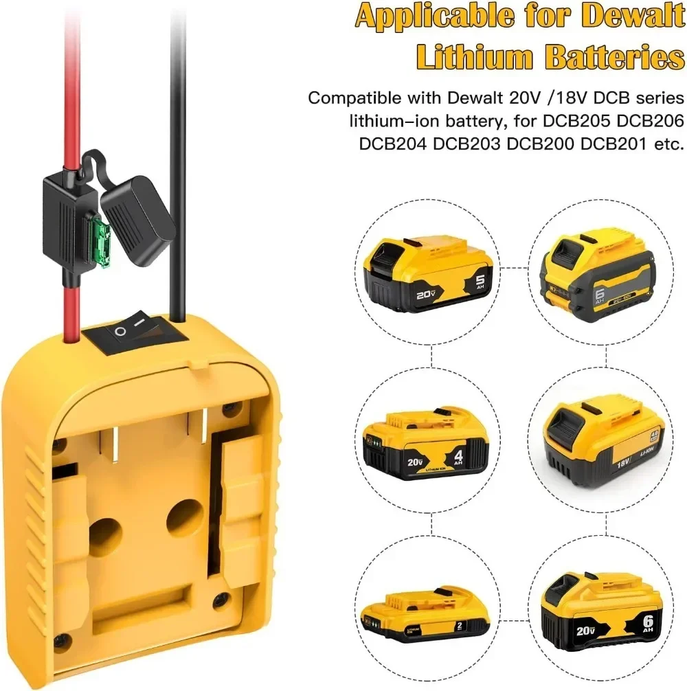 Imagem -04 - Adaptador Power Wheels para Dewalt Adaptador de Bateria com Interruptor Terminais de Fusível e Fio 12awg Wire Faça Você Mesmo Ride on Truck rc Car Toys 20v