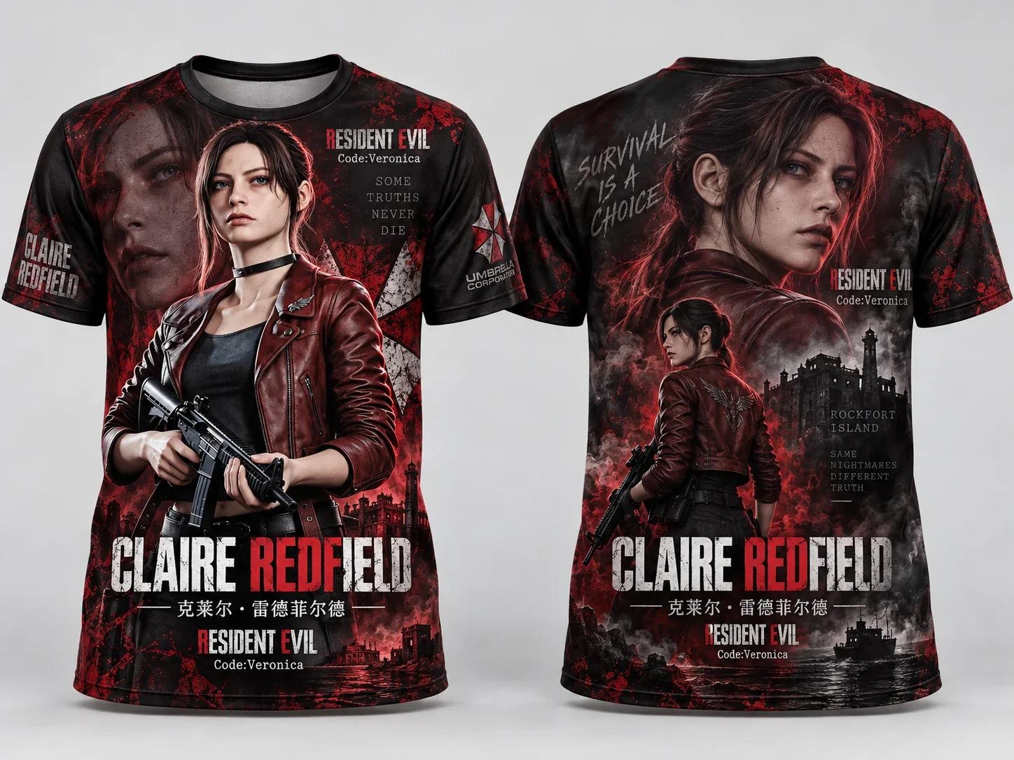 2026 Claire Redfield RE Double Sided 3D Print T Shirt Resident Evil Game Graphic Unisex Streetwear Short Sleeve Tees