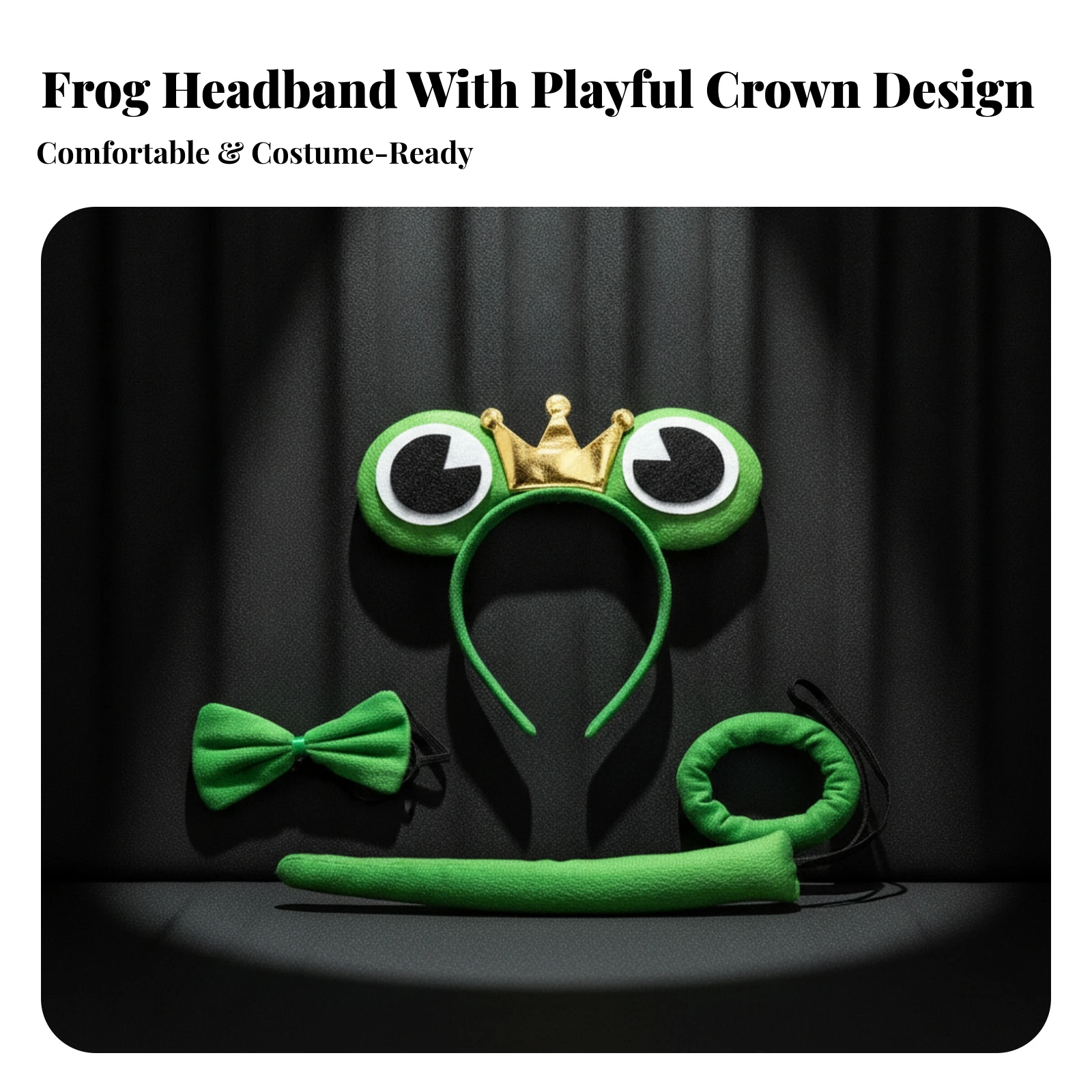 Frog Headband with Bow Tie and Tail Gender-Neutral Frog Headband Eye-Catching Comfortable for Children, Dress-up, Halloween